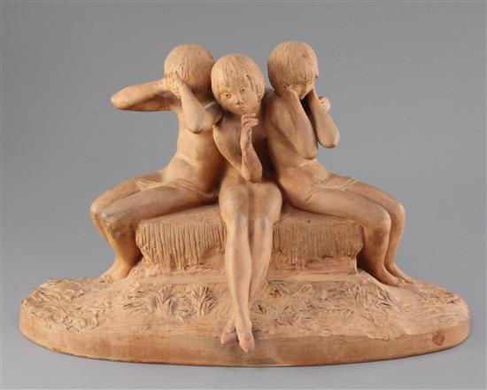Ary-Jean-Leon Bitter (1883-1973). A terracotta maquette of three semi-clad nude seated figures, width 15.25in., restorations